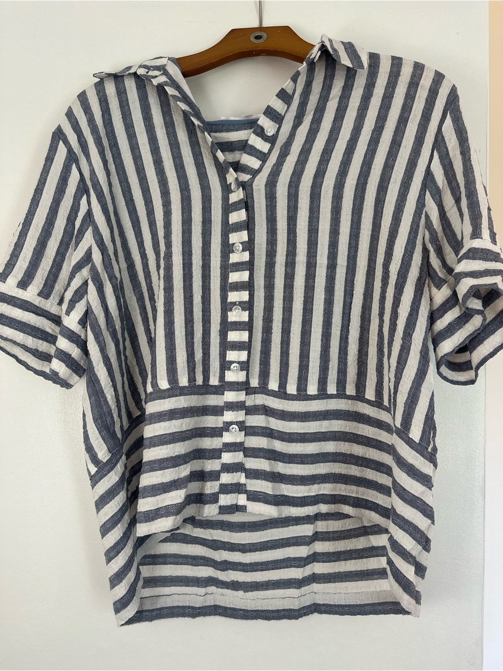 Jane and Delancey Navy and White Striped Button-Down Top